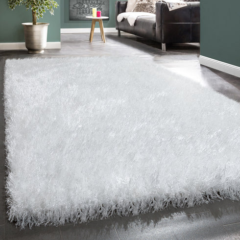 Hochflor Teppich | Flauschiger Hochflor für Wohnzimmer und Schlafzimmer | Weiß